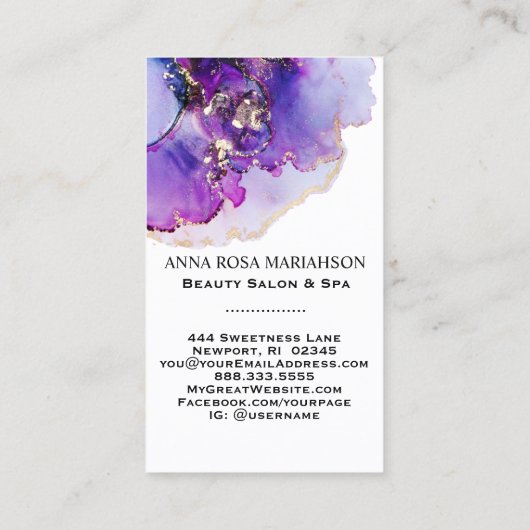 *~* QR CODE Yummy Violet Blue Gilded AP29 Visitekaartje (Achterkant)