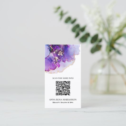 *~* QR CODE Yummy Violet Blue Gilded AP29 Visitekaartje (Staand voorkant)