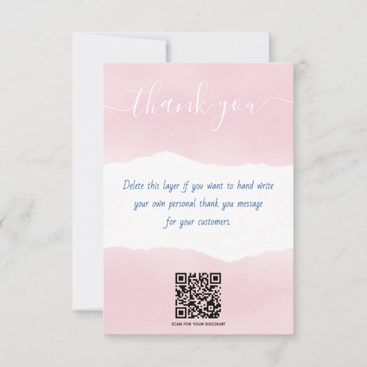 QR code zacht roze waterverf dank u invoegen kaart (Voorkant)