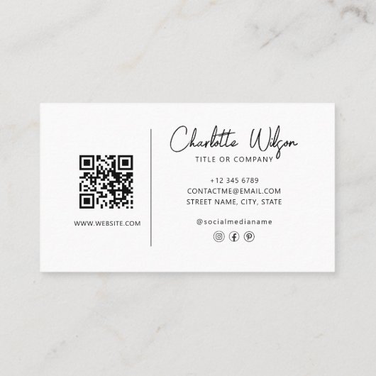 QR Code Zakelijk aangepaste Black Modern Professio Visitekaartje (Achterkant)