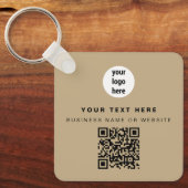 QR Code Zakelijk Logo Beige Minimalistisch Bedrijf Sleutelhanger (Voorkant)