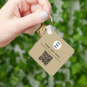 QR Code Zakelijk Logo Beige Minimalistisch Bedrijf Sleutelhanger
