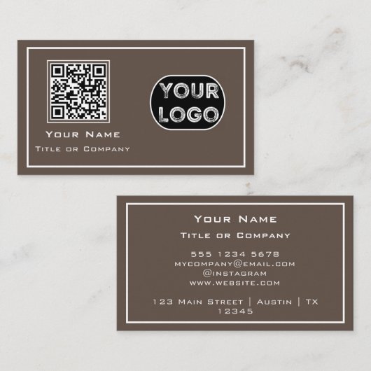 QR Code Zakelijk Logo Bruin Minimalistisch Visitekaartje (Voorkant / Achterkant)