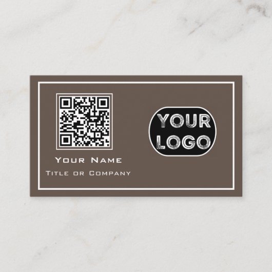 QR Code Zakelijk Logo Bruin Minimalistisch Visitekaartje (Voorkant)