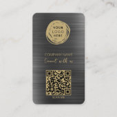QR Code Zakelijk Logo Geborsteld Zwart Visitekaartje (Voorkant)