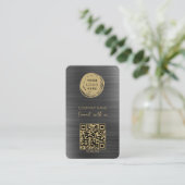 QR Code Zakelijk Logo Geborsteld Zwart Visitekaartje (Staand voorkant)
