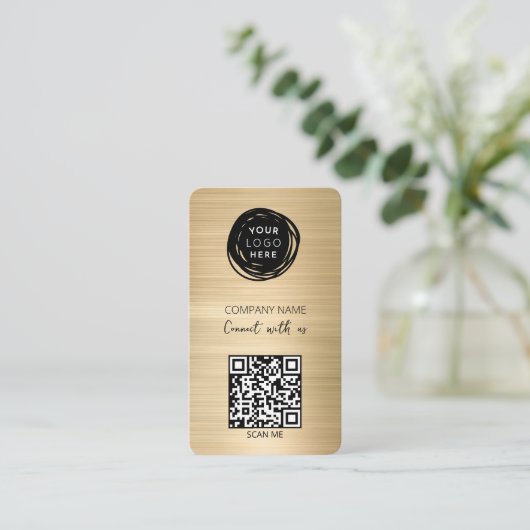 QR Code Zakelijk Logo Goud Visitekaartje (Staand voorkant)