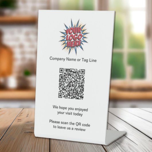 QR-code Zakelijk Logo, Laat een review achter Reclamebord Met Voetstuk