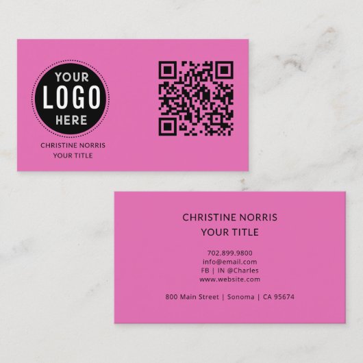 QR-code zakelijk logo | Modern heet roze Visitekaartje (Voorkant / Achterkant)