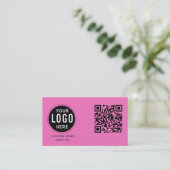 QR-code zakelijk logo | Modern heet roze Visitekaartje (Staand voorkant)