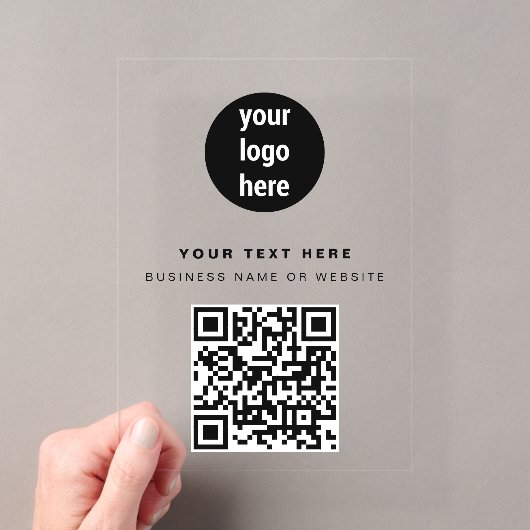 QR-code Zakelijk Logo Modern Minimalistisch Zwart Acryl Uitnodigingen (Insitu (Draagbaar))