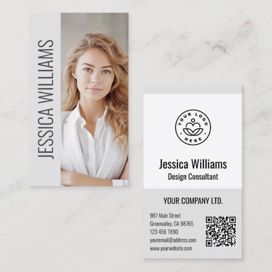 QR-code Zakelijk Logo Modern Professioneel Grijs Visitekaartje (Voorkant / Achterkant)