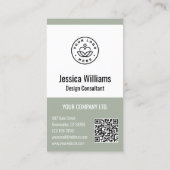 QR-code Zakelijk Logo Modern Professioneel Salie Visitekaartje (Achterkant)