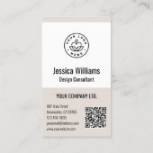 QR-code Zakelijk Logo Modern Professionele Beige Visitekaartje (Achterkant)