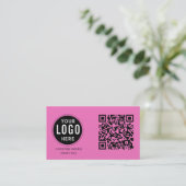 QR-code zakelijk logo | Moderne hete roze Visitekaartje (Staand voorkant)