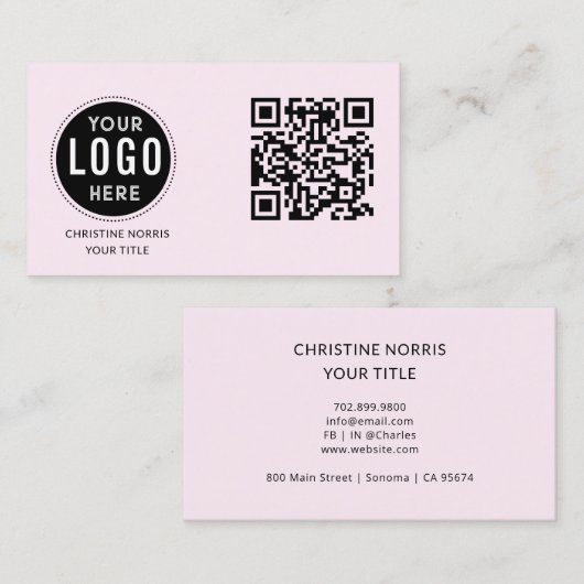 QR-code zakelijk logo | Moderne roze Visitekaartje (Voorkant / Achterkant)