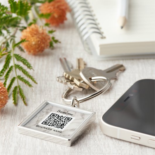 QR Code Zakelijk Logo Professioneel Marmer Sleutelhanger (Zijkant)