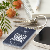 QR Code | Zakelijk Logo Professioneel Navyblauw Sleutelhanger (Voorkant Rechts)