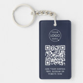 QR Code | Zakelijk Logo Professioneel Navyblauw Sleutelhanger (Voorkant)