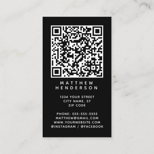 QR Code Zakelijk Logo Slank Zwart Professioneel Visitekaartje (Achterkant)