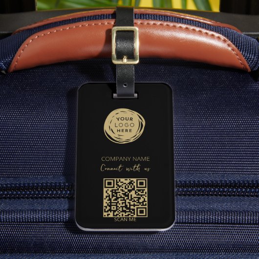 QR-code Zakelijk Logo Zwart Modern Bagagelabel (Voorkant Insitu 2)