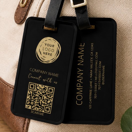 QR-code Zakelijk Logo Zwart Modern Bagagelabel