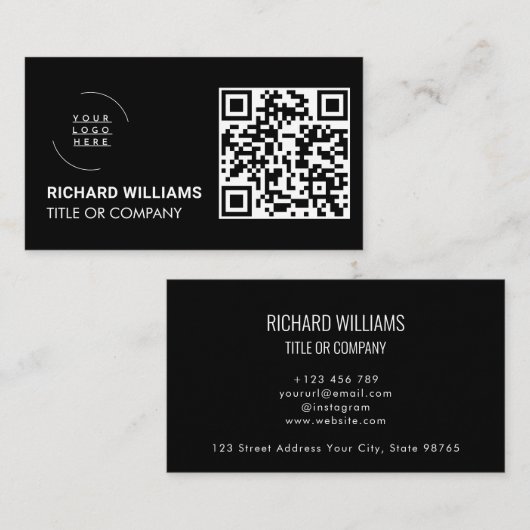 QR-code zakelijk logo | Zwart Modern Professioneel Visitekaartje (Voorkant / Achterkant)