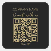 QR Code Zakelijk Logo Zwart Modern Vierkante Sticker (Voorkant)