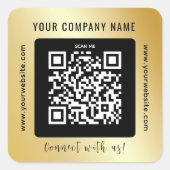 QR Code Zakelijk Promotie Scannable Gold Zwart Vierkante Sticker (Voorkant)