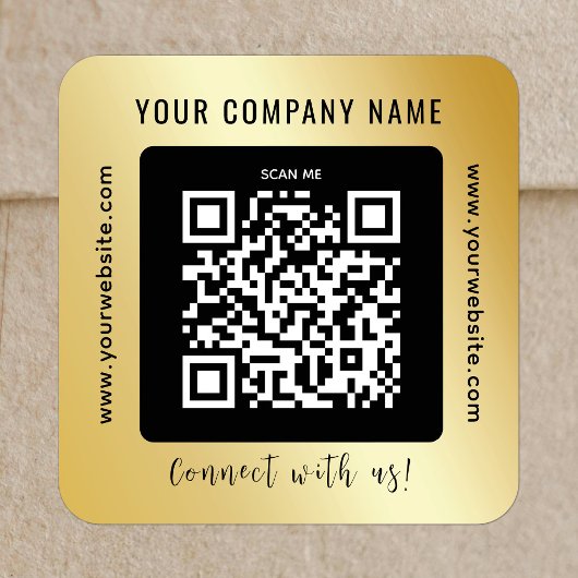 QR Code Zakelijk Promotie Scannable Gold Zwart Vierkante Sticker