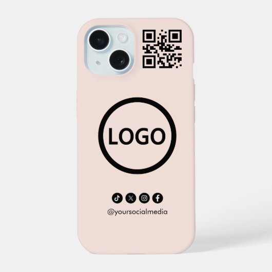 QR Code Zakelijk Social Media Blush iPhone 15 Case (Achterkant)