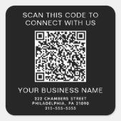 QR Code Zakelijk Zwart Vierkante Sticker (Voorkant)