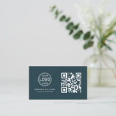 QR Code Zakelijke Logo | Blauw Modern Professional Visitekaartje (Staand voorkant)
