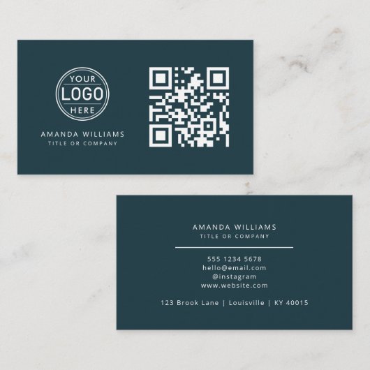 QR Code Zakelijke Logo | Blauw Modern Professional Visitekaartje (Voorkant / Achterkant)