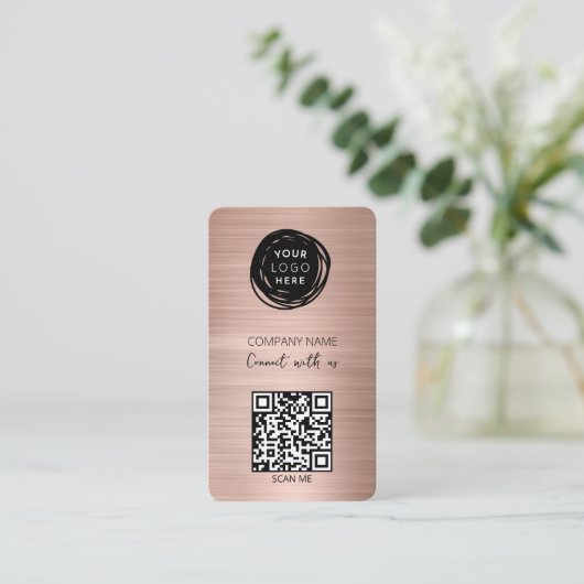 QR Code Zakelijke Logo Blush Roze Visitekaartje (Staand voorkant)