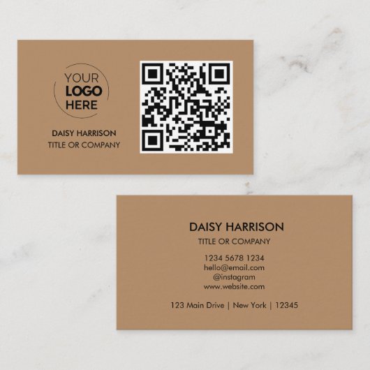 QR Code Zakelijke Logo | Bruin Modern Professionee Visitekaartje (Voorkant / Achterkant)