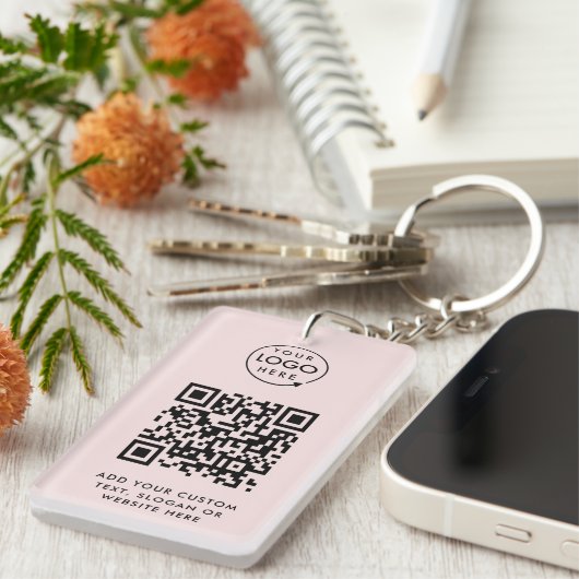 QR-code | Zakelijke Logo - Eenvoudig roze Sleutelhanger (Voorkant Rechts)