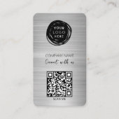 QR Code Zakelijke Logo Geborsteld Zilver Visitekaartje (Voorkant)