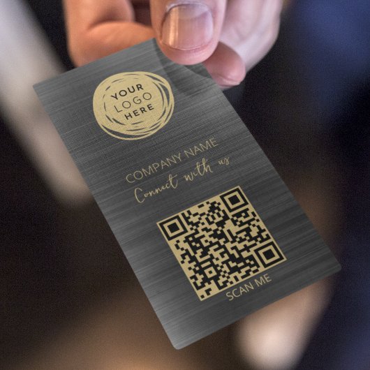 QR Code Zakelijke Logo Geborsteld Zwart Visitekaartje