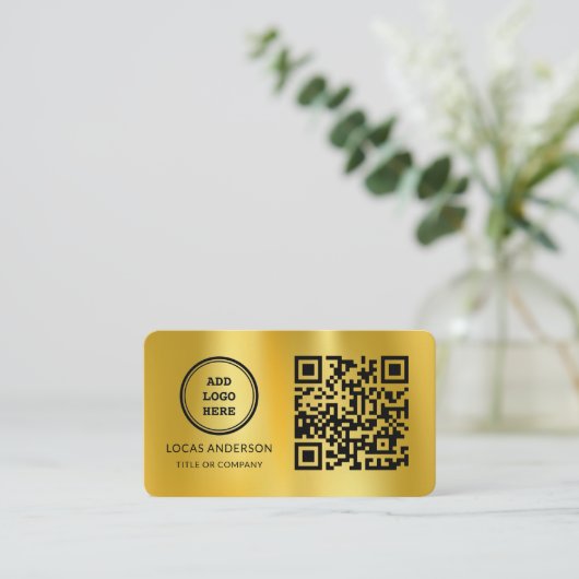 QR Code Zakelijke Logo | Goud Modern Professional Visitekaartje (Staand voorkant)