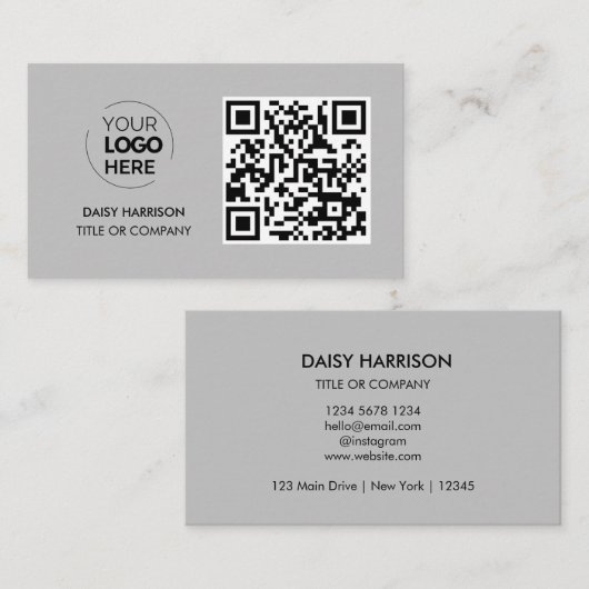 QR Code Zakelijke Logo | Grijs Modern Professional Visitekaartje (Voorkant / Achterkant)