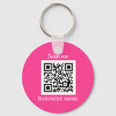 QR Code Zakelijke Logo Magenta Heet Roze Girly Sleutelhanger (Voorkant)