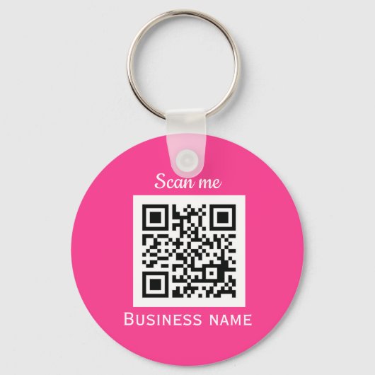 QR Code Zakelijke Logo Magenta Heet Roze Girly Sleutelhanger (Voorkant)