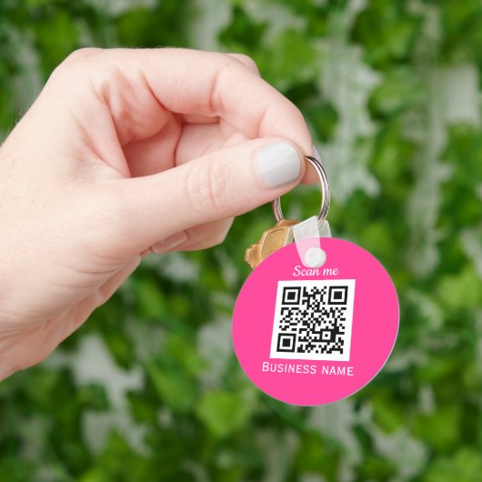 QR Code Zakelijke Logo Magenta Heet Roze Girly Sleutelhanger (Hand)