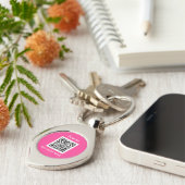 QR Code Zakelijke Logo Magenta Heet Roze Girly Sleutelhanger (Zijkant)