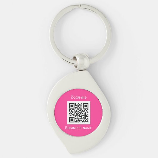 QR Code Zakelijke Logo Magenta Heet Roze Girly Sleutelhanger (Voorkant)
