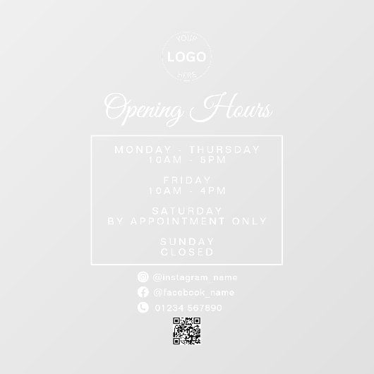 QR Code Zakelijke Logo Openingstijden Uren Raamsticker (Vel)