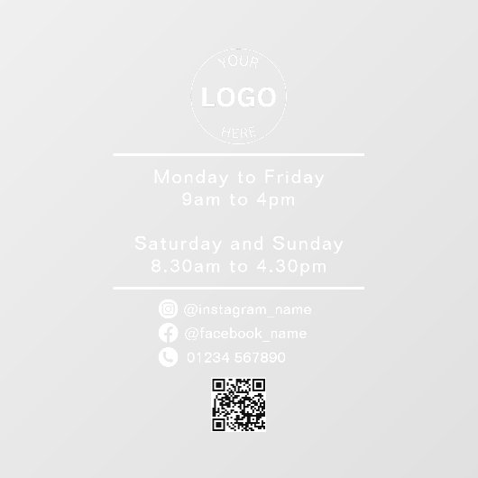 QR Code Zakelijke Logo Openingstijden Uren Raamsticker (Vel)