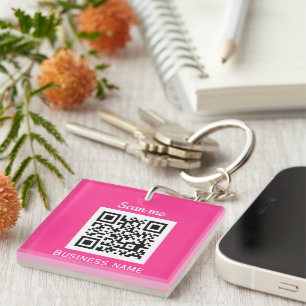 QR Code Zakelijke Logo Professionele Hot Pink Girl Sleutelhanger