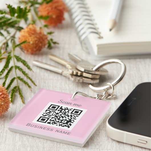 QR Code Zakelijke Logo Professionele Roze Girly Sleutelhanger (Voorkant Rechts)
